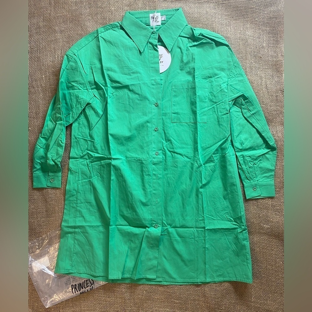 Princess Polly Dress, Size 2, Long Sleeve Button Up Mini Shirt, Green